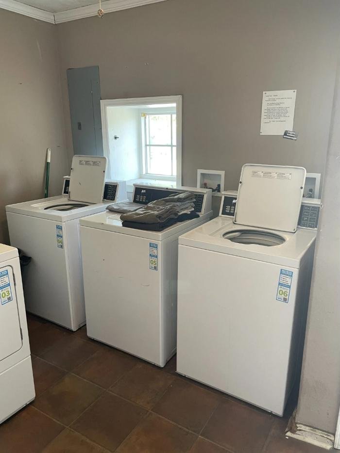 Row of washing machines in the park laundry room